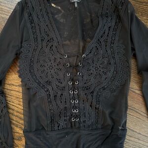 Fashion Nova Black Lace Bodysuit